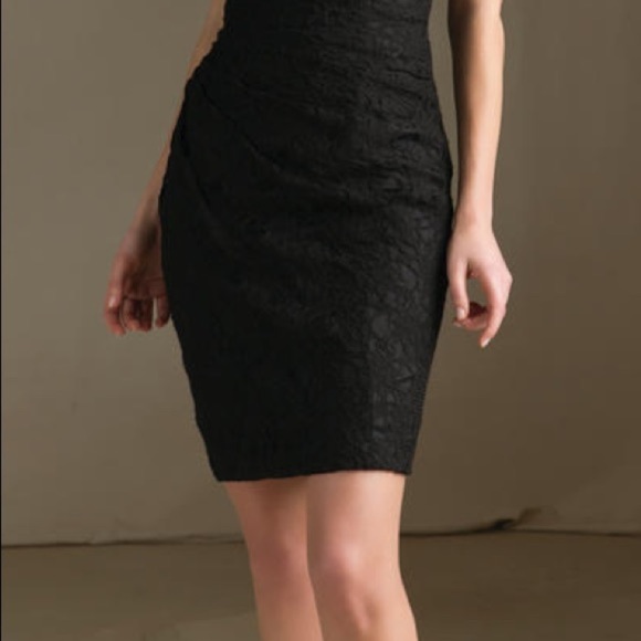 Mori Lee Style 31020 Black Lace One Shoulder Bridesmaid Midi Dress Size 8 - Picture 2 of 12